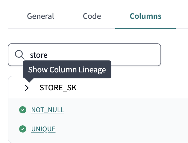 Example of the Columns tab and where to expand for the CLL